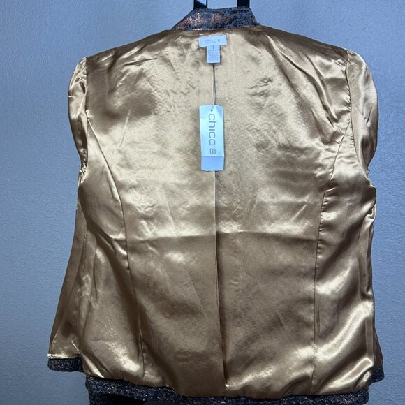 NEW CHICOS Women's Metallic Gold Brown Lined Zip Jacket Small - Picture 5 of 5